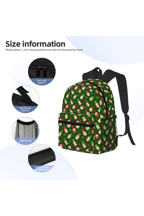Gnomes In Caps Print Backpack, Waterproof Backpack with Adjustable Shoulder Straps, Suitable for Campus, Business, Travel, Unisex