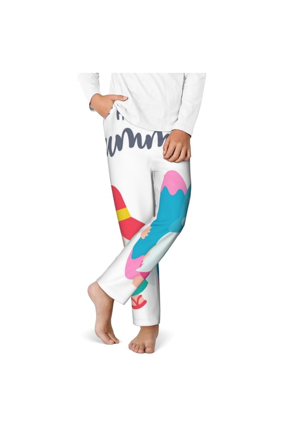 Gnomes Summer Print Youth Home Trousers, Elastic Waistband with Pockets for Home and Outing, Suitable for Children Aged 5-16-XS(5-6)