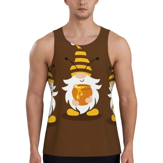 Gukieu Gnomes With Honey Print Men's Quick Dry Fitness Vest, Round Neck Sleeveless Fitness Bodybuilding Top-Small