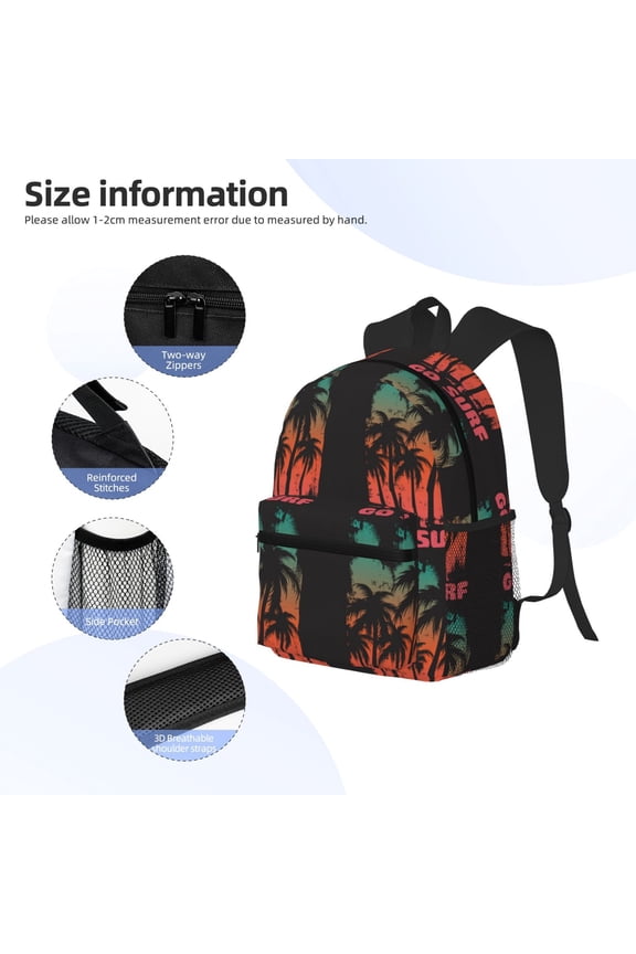 Go Surfer Print Backpack, Waterproof Backpack with Adjustable Shoulder Straps, Suitable for Campus, Business, Travel, Unisex