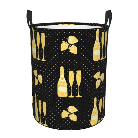 Gukieu Gold Bottles Print Round Dirty Clothes Bag, Waterproof Standing Home Bathroom Storage Basket Car Trunk Storage Bag-Medium