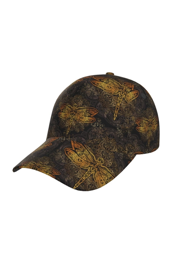 Gold Dragonfly Mandala Prin Baseball Cap, Adjustable Sweat-wicking Daily,Travel, Sports Cap, Unisex