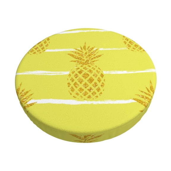 Gukieu Gold Pineapple Print Round Chair Cover, Dust-proof and Non-slip Bar Chair Protective Cover, Suitable for Bars, Restaurants, Offices-13 inch