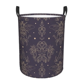 Gukieu Golden Bumblebee Print Round Dirty Clothes Bag, Waterproof Standing Home Bathroom Storage Basket Car Trunk Storage Bag-Small