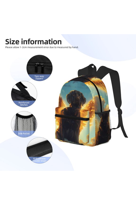 Golden Cloud Winged Dog Print Backpack, Waterproof Backpack with Adjustable Shoulder Straps, Suitable for Campus, Business, Travel, Unisex