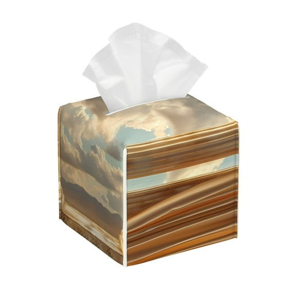 Gukieu Golden Drapes Pillars Clouds Print Leather Tissue Box, PVC Waterproof Velcro Opening and Closing Square Tissue Box Holder, Suitable for Home and Office Decoration