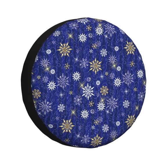 Gukieu Golden Snowflakes Royal Blue Print Car Tire Cover, Adjustable Waterproof and Dustproof Tire Protection Cover, Suitable for SUV, Truck, Van-14 inch