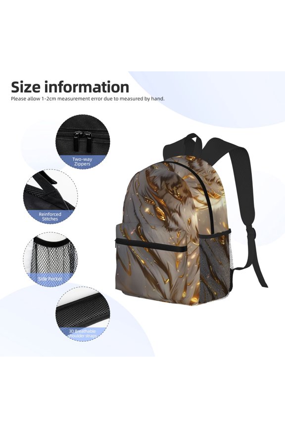 Golden White Tiger Print Backpack, Waterproof Backpack with Adjustable Shoulder Straps, Suitable for Campus, Business, Travel, Unisex
