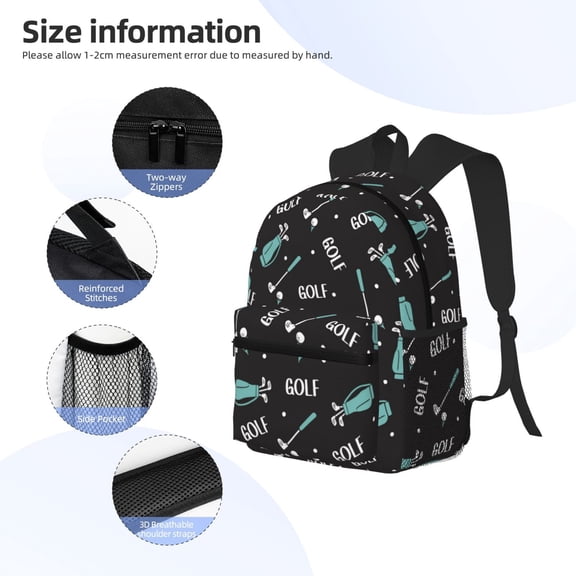 Gukieu Golf Bags And Balls Print Backpack, Waterproof Backpack with Adjustable Shoulder Straps, Suitable for Campus, Business, Travel, Unisex