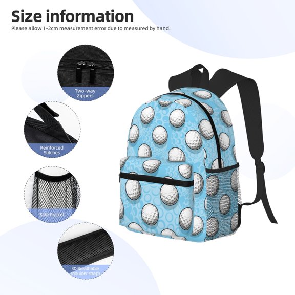 Gukieu Golf Balls 1 Print Backpack, Waterproof Backpack with Adjustable Shoulder Straps, Suitable for Campus, Business, Travel, Unisex
