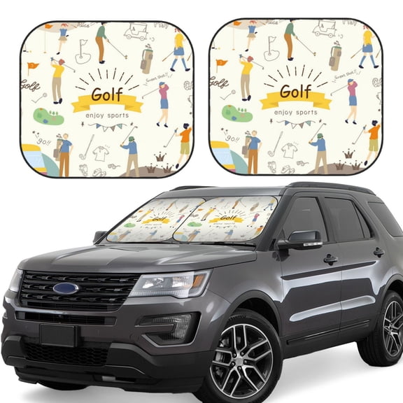 Gukieu Golf Icons And Golfer Print Car Windshield Sun Visor, Foldable Anti-UV Car Sun Visor Suitable for Vans, Trucks Car Accessories-Small