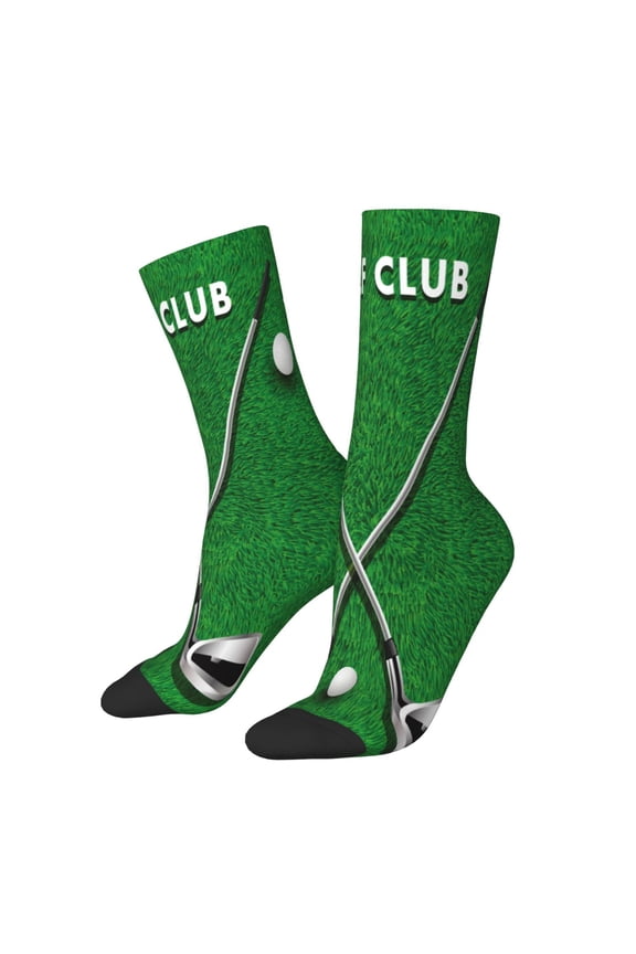 Golf Sport Club Print Contrast Color Mid-calf Socks, Sweat-wicking Athletic Socks, Unisex Clothing Accessories