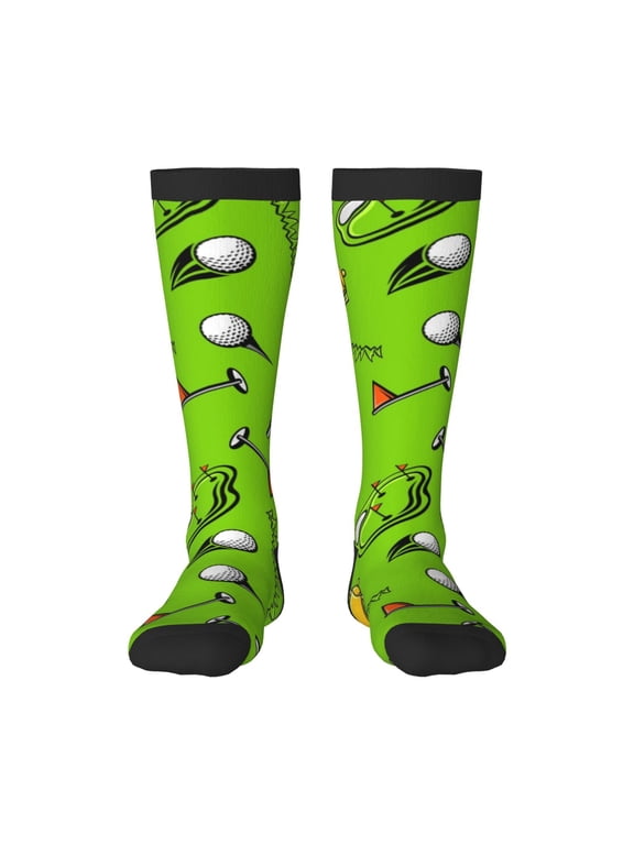 Golf Sport Club Print Contrast Color Stockings, Elastic Sports Socks Warm Socks Clothing Accessories, Adult Unisex