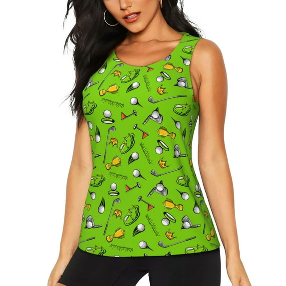 Gukieu Golf Sport Club Print Women's Quick-drying Fitness Vest, Round Neck Sleeveless Fitness T-shirt, Suitable for Yoga, Sports-X-Large