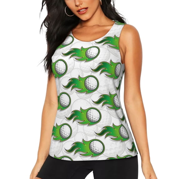 Gukieu Golf balls Print Women's Quick-drying Fitness Vest, Round Neck Sleeveless Fitness T-shirt, Suitable for Yoga, Sports-X-Large
