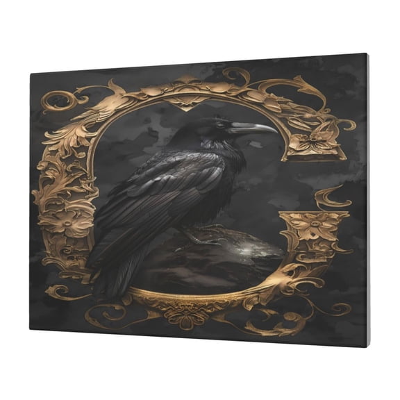 Gukieu Gothic Raven Portrait Print Horizontal Canvas Decorative Painting 12x16 Inch Shrinkage Resistant Frame Hanging Home Wall Art Decor