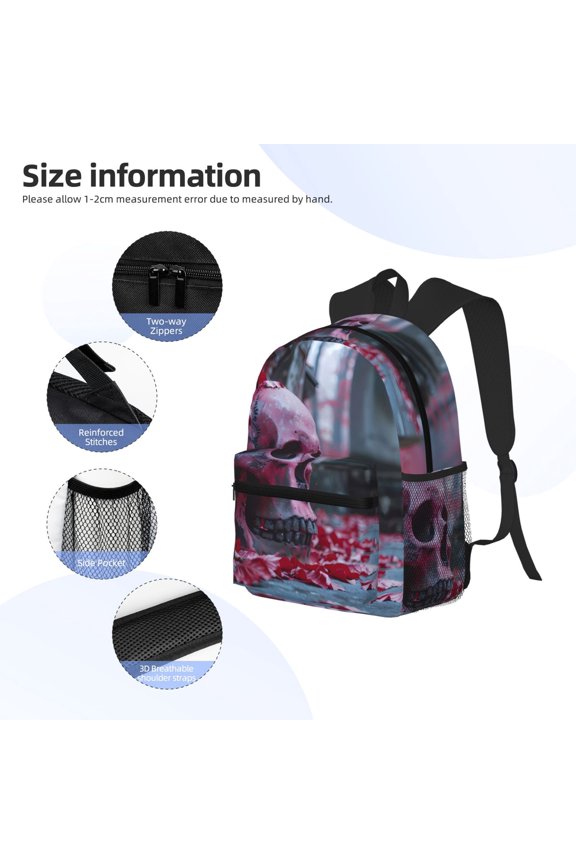 Gothic Red Skull Cemetery Print Backpack, Waterproof Backpack with Adjustable Shoulder Straps, Suitable for Campus, Business, Travel, Unisex