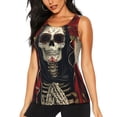 thumbnail image 1 of Gukieu Gothic Skull With Roses Print Women's Quick-drying Fitness Vest, Round Neck Sleeveless Fitness T-shirt, Suitable for Yoga, Sports-XX-Large, 1 of 7