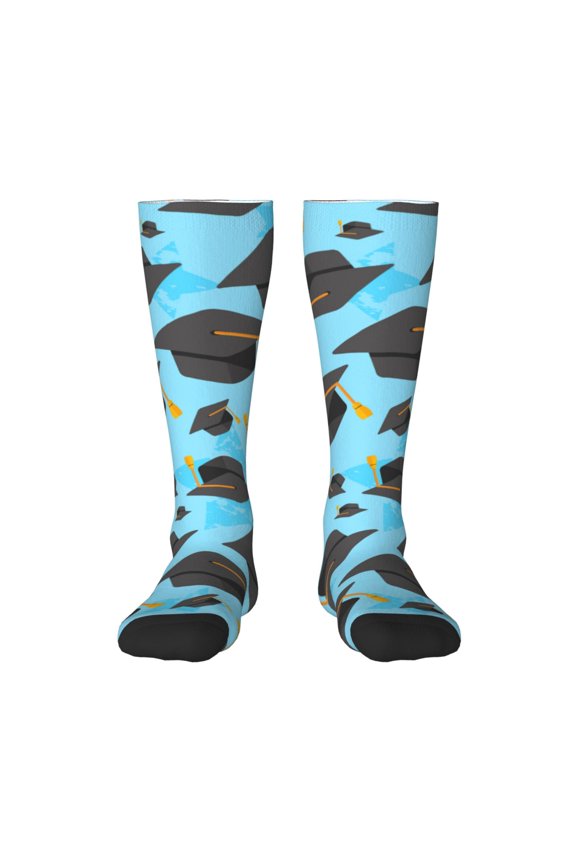 Graduation Hats1 Print Contrast Color Stockings, Elastic Sports Socks Warm Socks Clothing Accessories, Adult Unisex