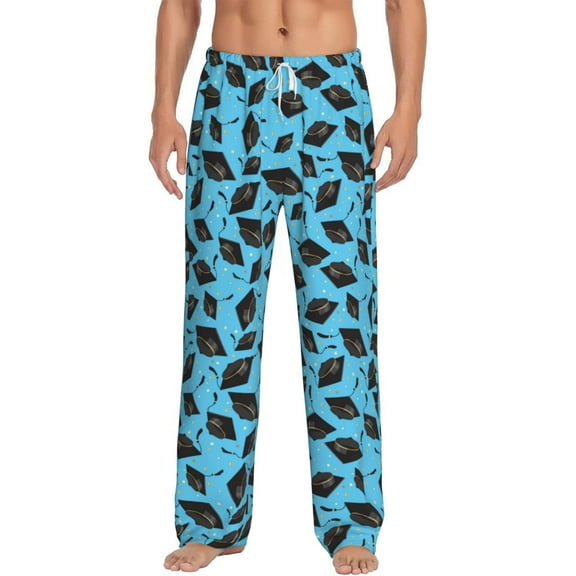 Gukieu Graduation Hats2 Print Men's Home Trousers, Elastic Drawstring Home Pajamas Clothing Suitable for Adult Men-Small