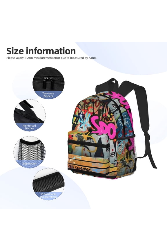 Graffiti Lamp Urban Scene Print Backpack, Waterproof Backpack with Adjustable Shoulder Straps, Suitable for Campus, Business, Travel, Unisex