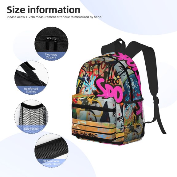 Gukieu Graffiti Lamp Urban Scene Print Backpack, Waterproof Backpack with Adjustable Shoulder Straps, Suitable for Campus, Business, Travel, Unisex