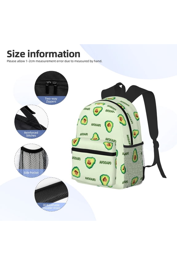 Green Avocado Print Backpack, Waterproof Backpack with Adjustable Shoulder Straps, Suitable for Campus, Business, Travel, Unisex
