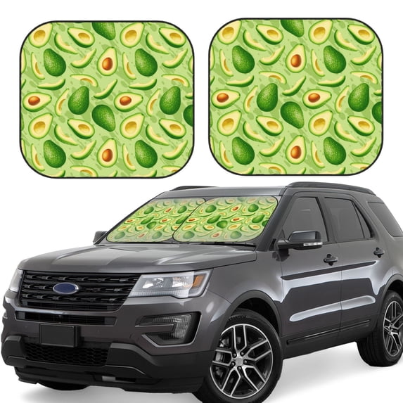 Gukieu Green Avocado Print Car Windshield Sun Visor, Foldable Anti-UV Car Sun Visor Suitable for Vans, Trucks Car Accessories-Small