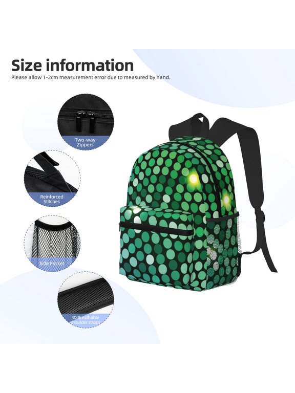 Green Disco Lights Print Backpack, Waterproof Backpack with Adjustable Shoulder Straps, Suitable for Campus, Business, Travel, Unisex