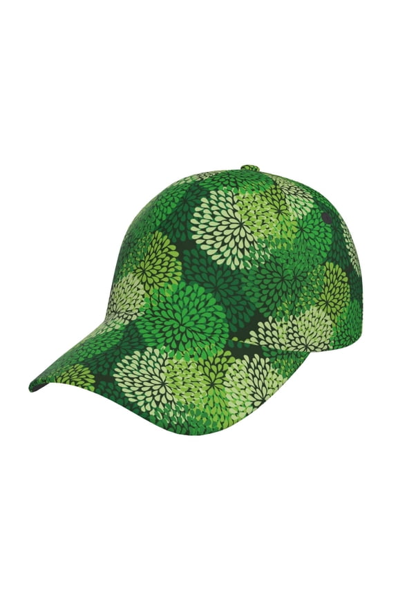 Green Flower Prin Baseball Cap, Adjustable Sweat-wicking Daily,Travel, Sports Cap, Unisex