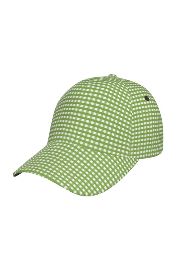 Green Gingham Prin Baseball Cap, Adjustable Sweat-wicking Daily,Travel, Sports Cap, Unisex