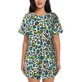 thumbnail image 1 of Gukieu Green Leopard Print Women's Short-sleeved Pajama Set, Round Neck Button Top Elastic Shorts 2-piece Set, Summer Home Leisure Clothing-XX-Large, 1 of 6