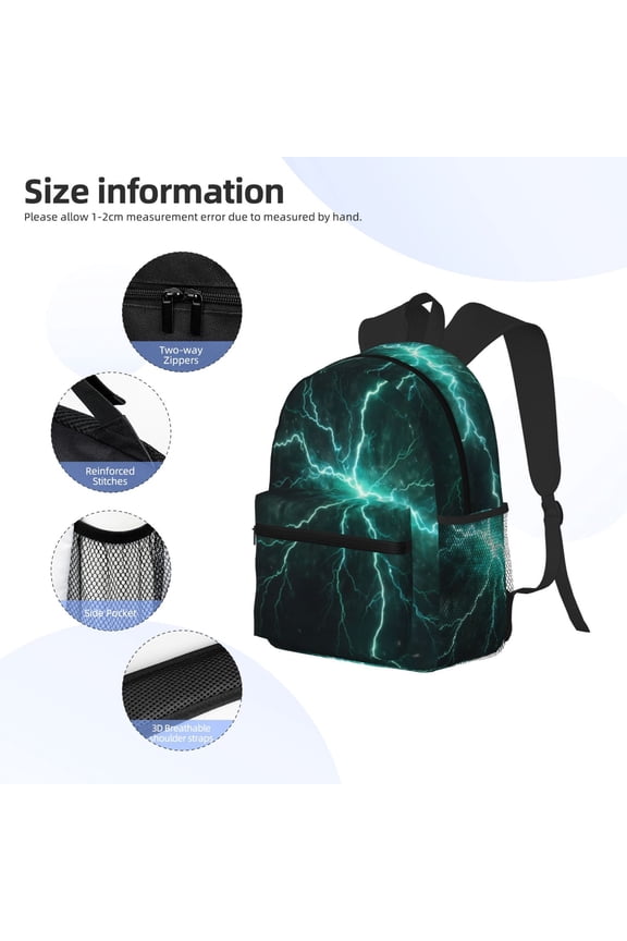 Green Lightning Flash Print Backpack, Waterproof Backpack with Adjustable Shoulder Straps, Suitable for Campus, Business, Travel, Unisex