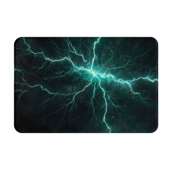 Gukieu Green Lightning Flash Print Dust-proof Floor Mats, Water-absorbent and Non-slip Flannel Door Mats 16x24in, Home Decoration Suitable for Kitchen, Bathroom, Garage