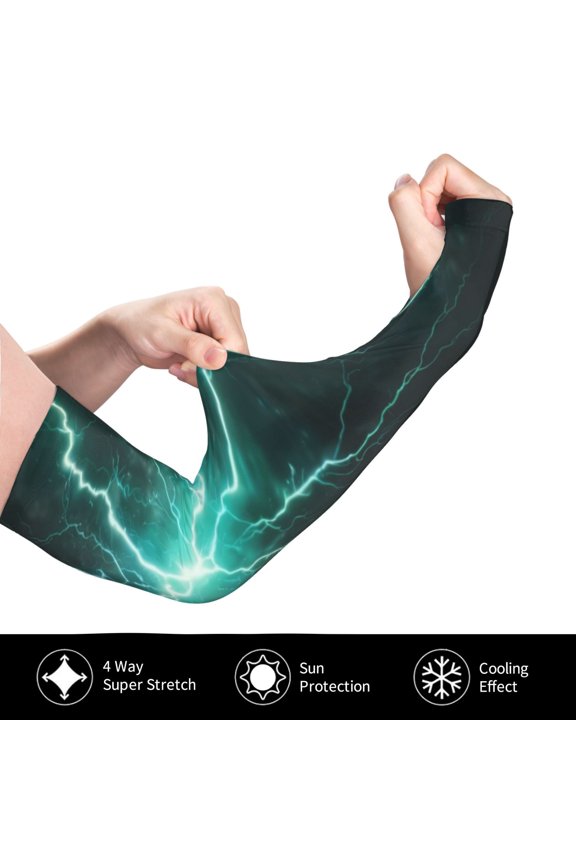 Green Lightning Flash for Adult Ice Silk Sun Protection Arm Sleeves, Moisture Wicking, UV Protection Outdoor Sports Arm Sleeves, Unisex