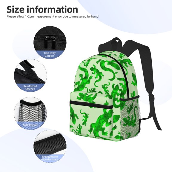 Gukieu Green Lizard Print Backpack, Waterproof Backpack with Adjustable Shoulder Straps, Suitable for Campus, Business, Travel, Unisex