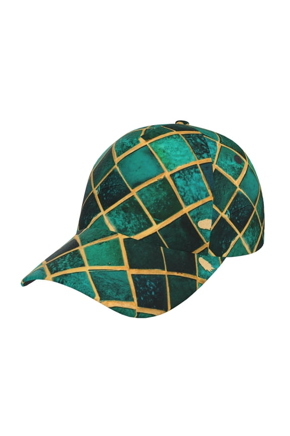 Green Mosaic Glass Prin Baseball Cap, Adjustable Sweat-wicking Daily,Travel, Sports Cap, Unisex