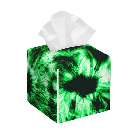 Gukieu Green Tie Dye Print Leather Tissue Box, PVC Waterproof Velcro Opening and Closing Square Tissue Box Holder, Suitable for Home and Office Decoration