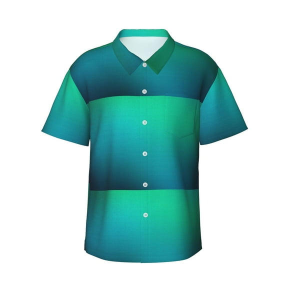 Gukieu Green Turquoise Teal Print Men's Short-sleeved Shirts, Button-down Lapel Hawaiian Shirts, T-shirts, Beach Vacation Summer Casual Wear,Medium
