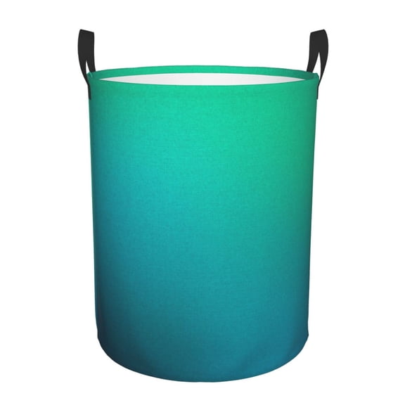 Gukieu Green Turquoise Teal Print Round Dirty Clothes Bag, Waterproof Standing Home Bathroom Storage Basket Car Trunk Storage Bag-Medium