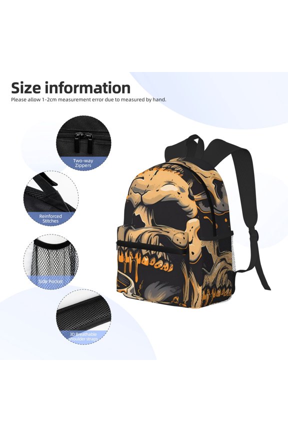 Grim Coffee Skull Print Backpack, Waterproof Backpack with Adjustable Shoulder Straps, Suitable for Campus, Business, Travel, Unisex