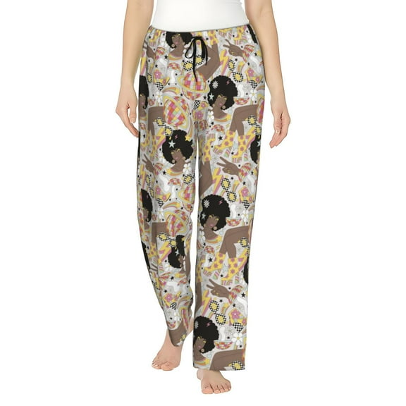 Gukieu Groovy Disco Print Women's Home Trousers, with Pockets and Drawstring Pajamas, Home Pajamas, Sleepwear-Medium