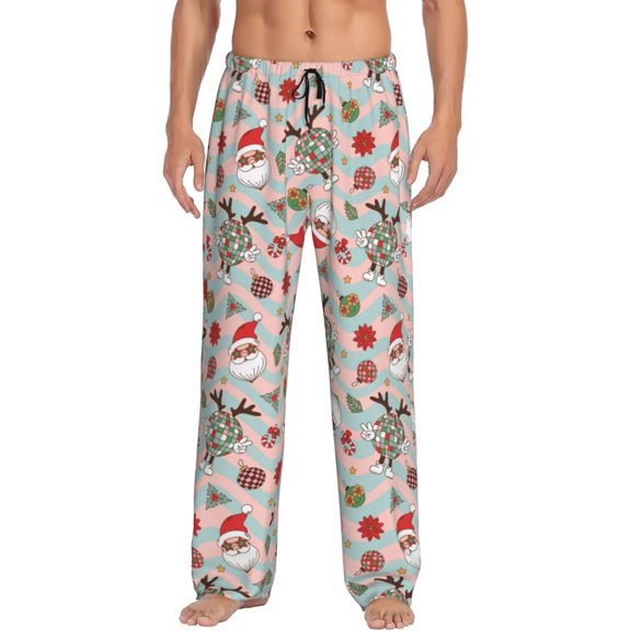 Gukieu Groovy Retro Santa Print Men's Home Trousers, Elastic Drawstring Home Pajamas Clothing Suitable for Adult Men-Small