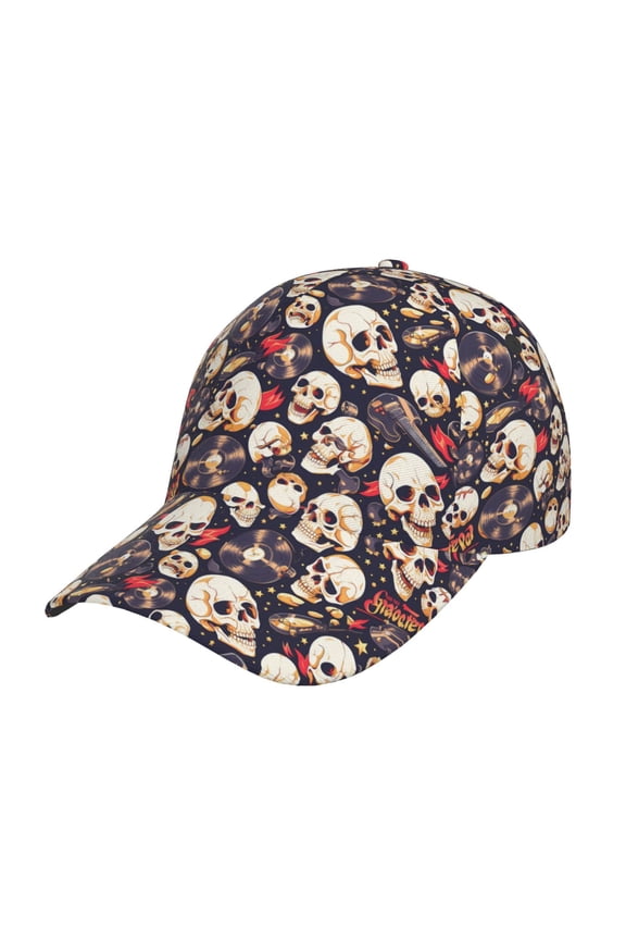 Guitar Skull record Prin Baseball Cap, Adjustable Sweat-wicking Daily,Travel, Sports Cap, Unisex