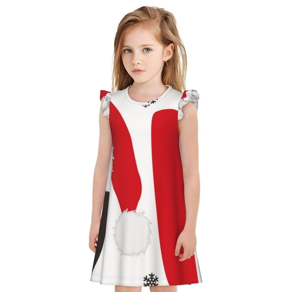Gukieu HOHOHO Christmas Print Girls' Flying Sleeves Nightdress, Round Neck Sleeveless Princess Dress, Nightgown and Home Clothes-X-Large