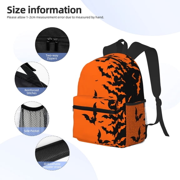Gukieu Halloween Bats Print Backpack, Waterproof Backpack with Adjustable Shoulder Straps, Suitable for Campus, Business, Travel, Unisex