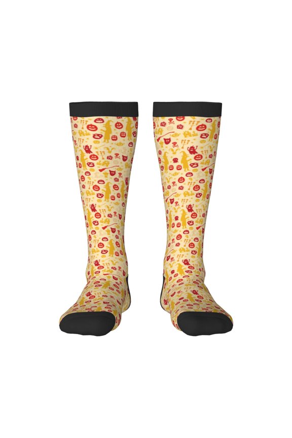 Halloween Elements Print Contrast Color Stockings, Elastic Sports Socks Warm Socks Clothing Accessories, Adult Unisex