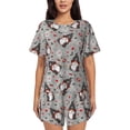 thumbnail image 1 of Gukieu Halloween Gnome Print Women's Short-sleeved Pajama Set, Round Neck Button Top Elastic Shorts 2-piece Set, Summer Home Leisure Clothing-Medium, 1 of 6