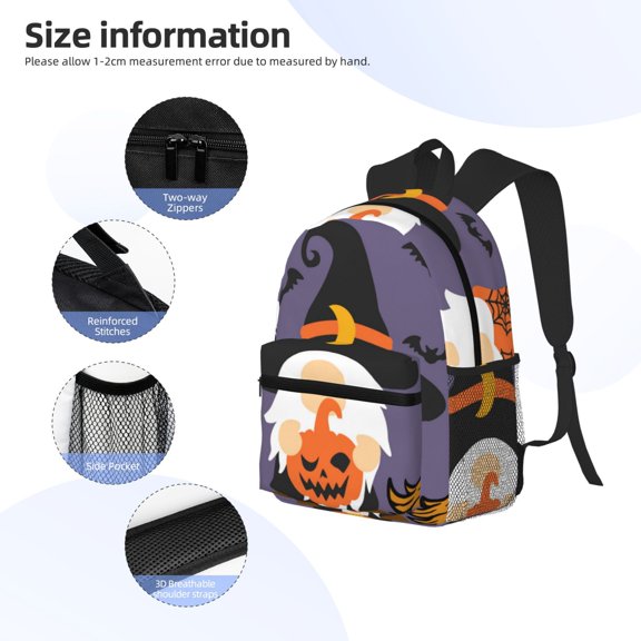 Gukieu Halloween Gnomes Print Backpack, Waterproof Backpack with Adjustable Shoulder Straps, Suitable for Campus, Business, Travel, Unisex