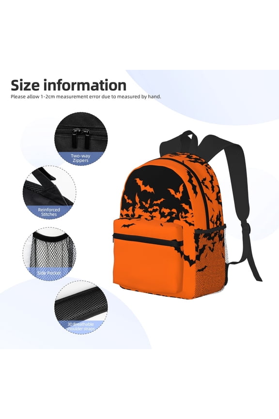 Halloween With Black Bats Print Backpack, Waterproof Backpack with Adjustable Shoulder Straps, Suitable for Campus, Business, Travel, Unisex